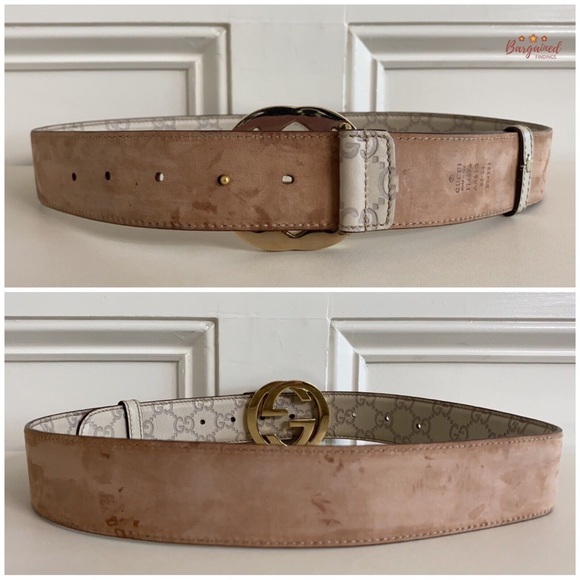 Gucci Cream Guccissima Leather Gold Interlocking G Buckle Belt 85/34 - Picture 2 of 5